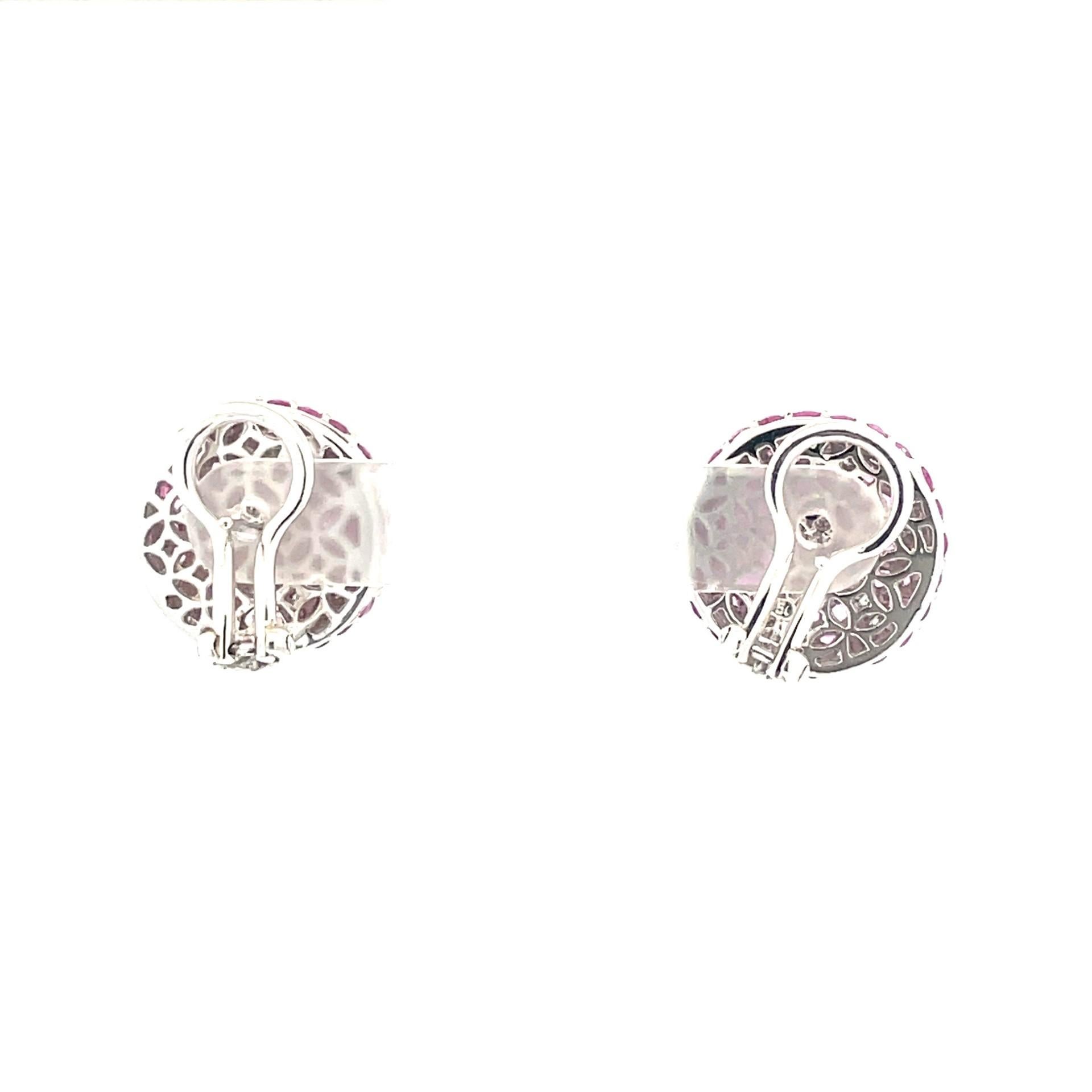  Natural Pink Sapphire & Diamond, Starfish Puff Earrings in 18 Kt White Gold  In New Condition For Sale In Westmount, CA