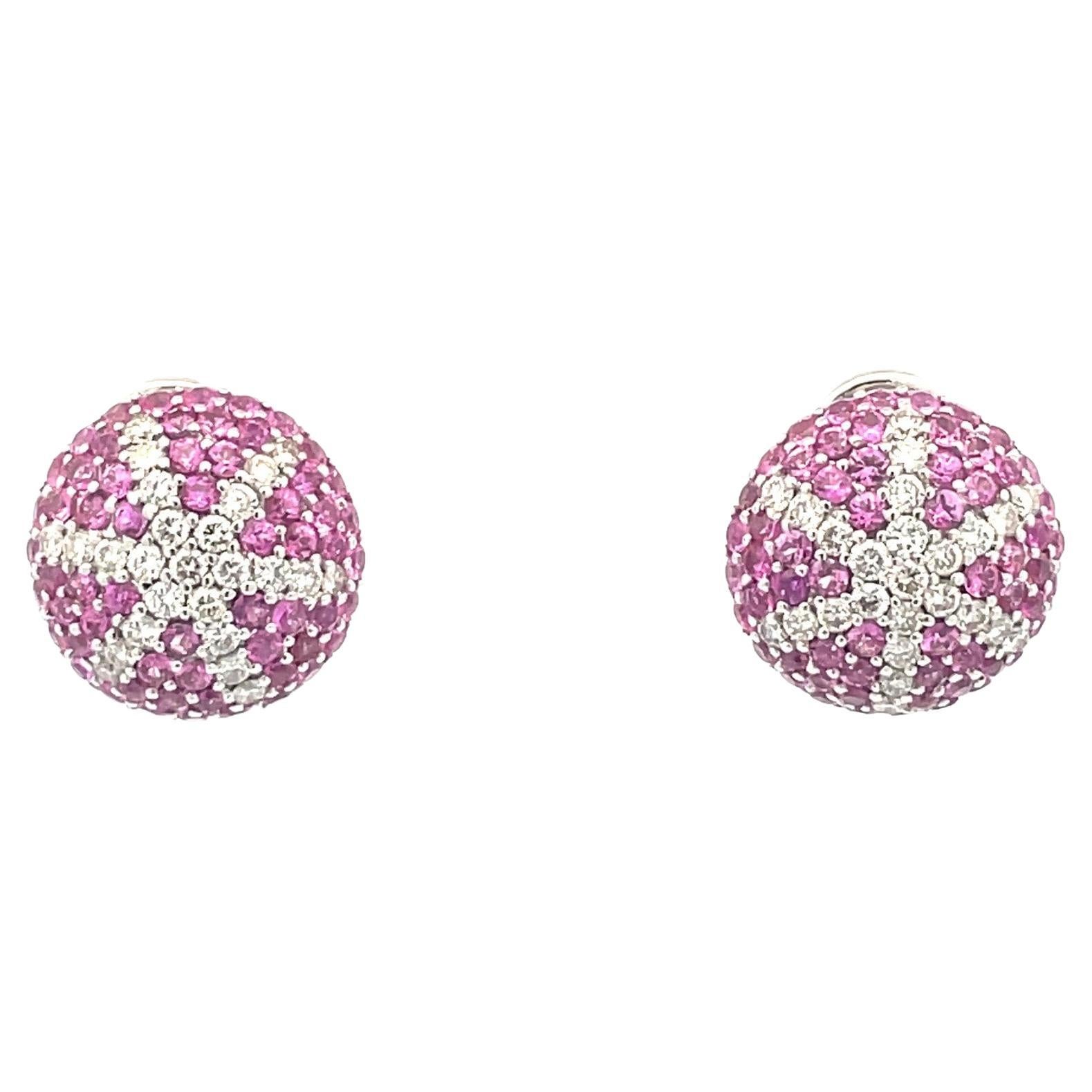  Natural Pink Sapphire & Diamond, Starfish Puff Earrings in 18 Kt White Gold  For Sale