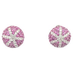  Natural Pink Sapphire & Diamond, Starfish Puff Earrings in 18 Kt White Gold 