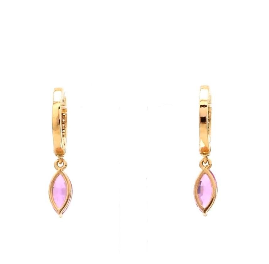 Orecchini con zaffiro rosa naturale e diamante in oro 18 carati in vendita 1