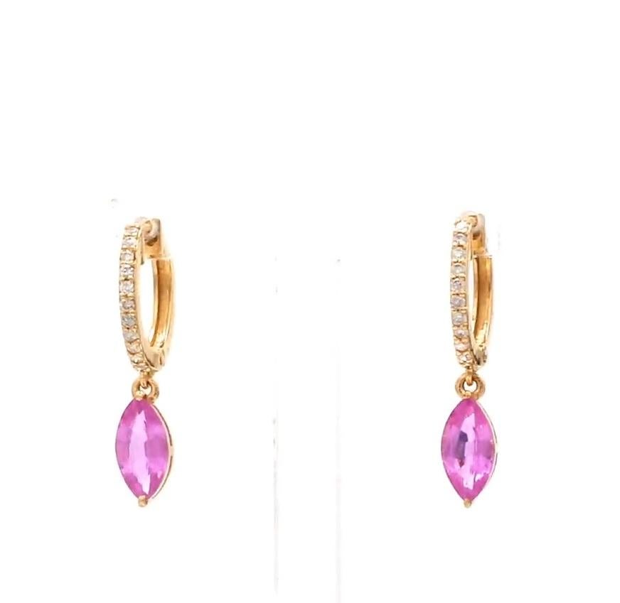 Orecchini con zaffiro rosa naturale e diamante in oro 18 carati in vendita 2