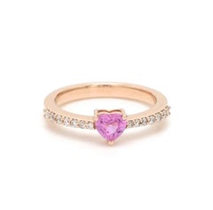 Natural 1.00 cts Pink Sapphire & 0.18 cts diamonds heart ring in 18k gold