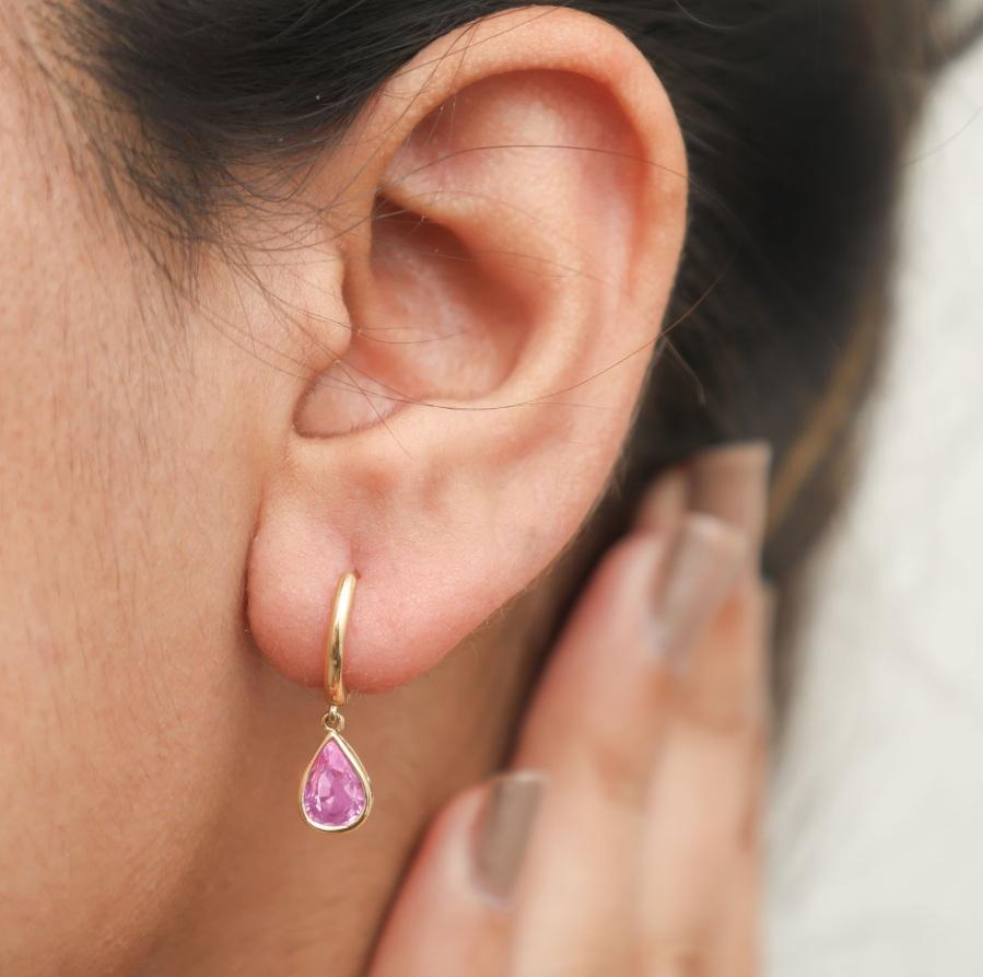 Taglio Asscher Orecchini con zaffiri rosa Nature in oro 14k in vendita