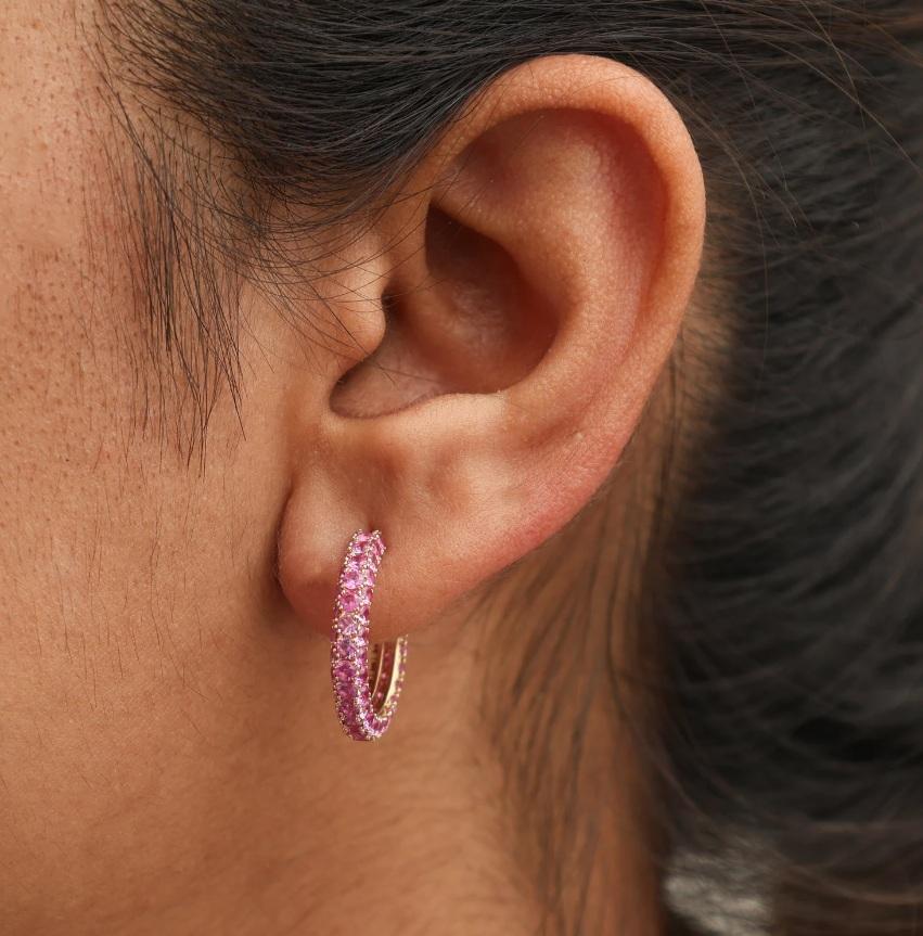Taille Asscher Boucles d'oreilles saphir rose naturel en or 14 carats en vente