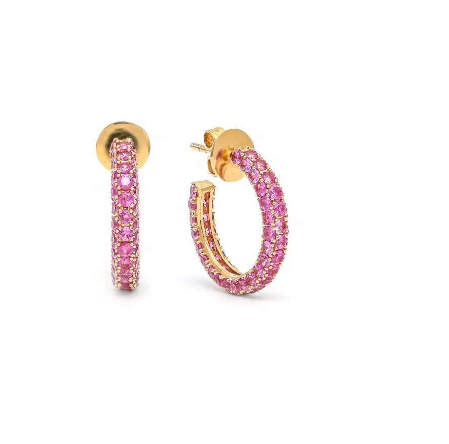 Boucles d'oreilles saphir rose naturel en or 14 carats Neuf - En vente à jaipur, IN