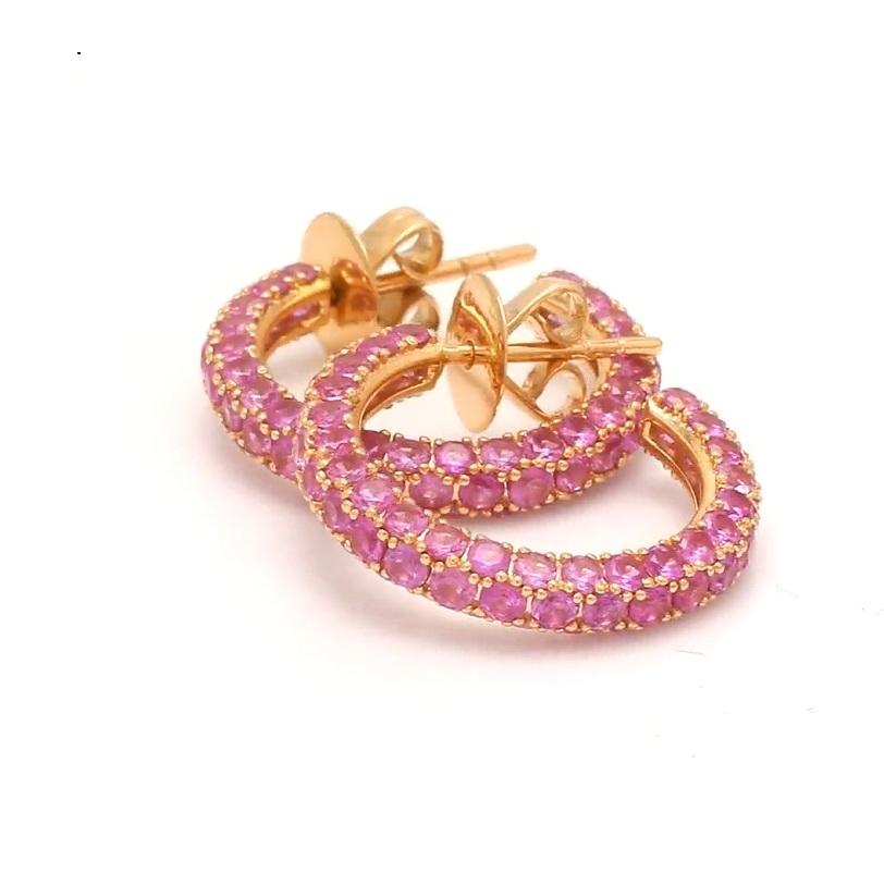 Boucles d'oreilles saphir rose naturel en or 14 carats en vente 1