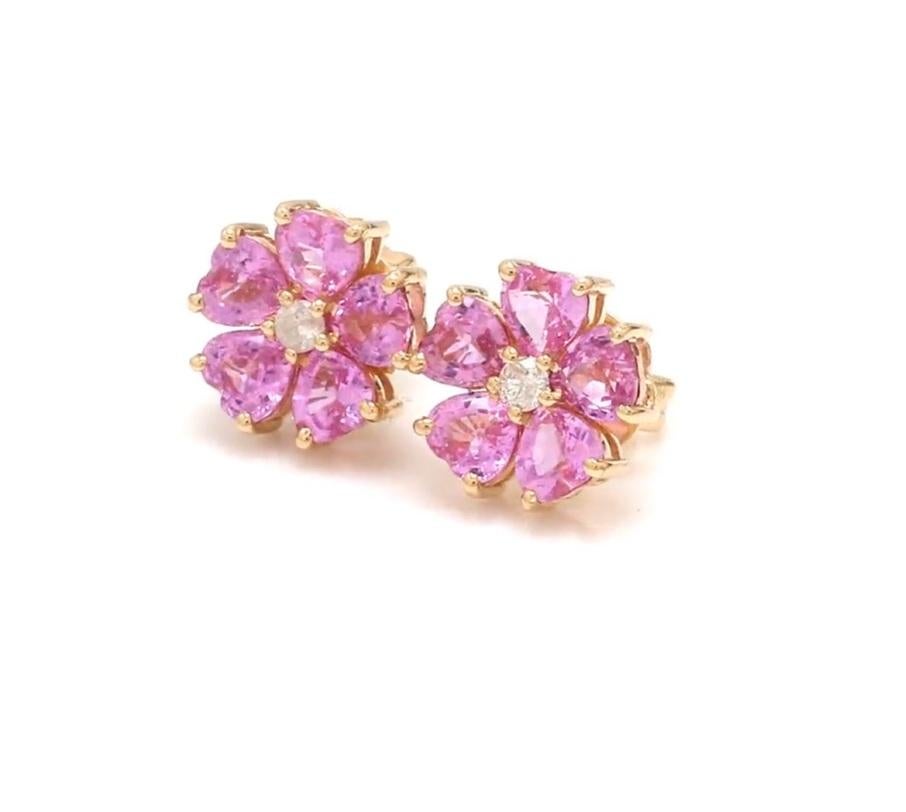 Natural pink sapphire earrings in 14k gold im Angebot 1