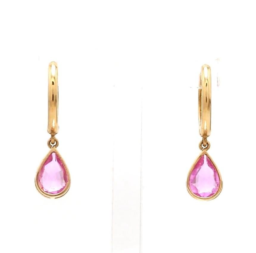 Orecchini con zaffiri rosa Nature in oro 14k in vendita 3
