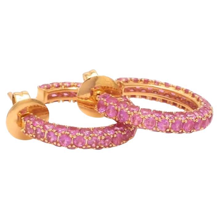 Boucles d'oreilles saphir rose naturel en or 14 carats en vente