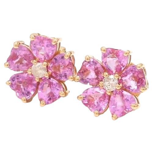 Boucles d'oreilles saphir rose naturel en or 14 carats en vente