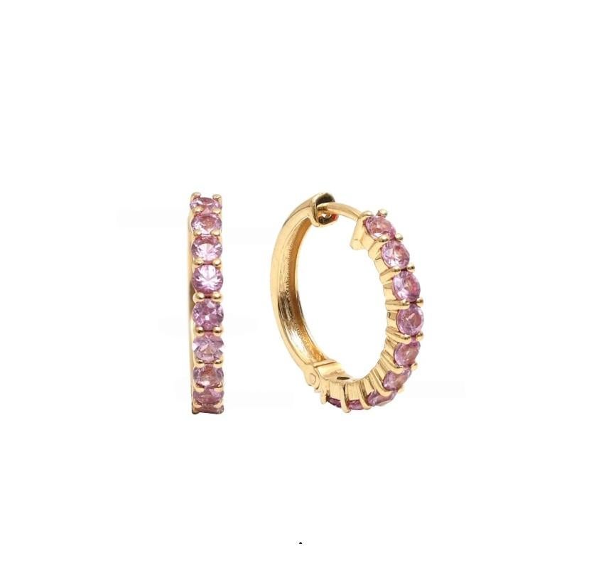 Pendientes de zafiro rosa natural en oro de 18 quilates en venta 6