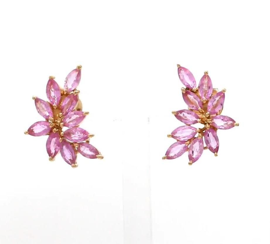 Taille Asscher Boucles d'oreilles saphir rose naturel en or 18 carats en vente