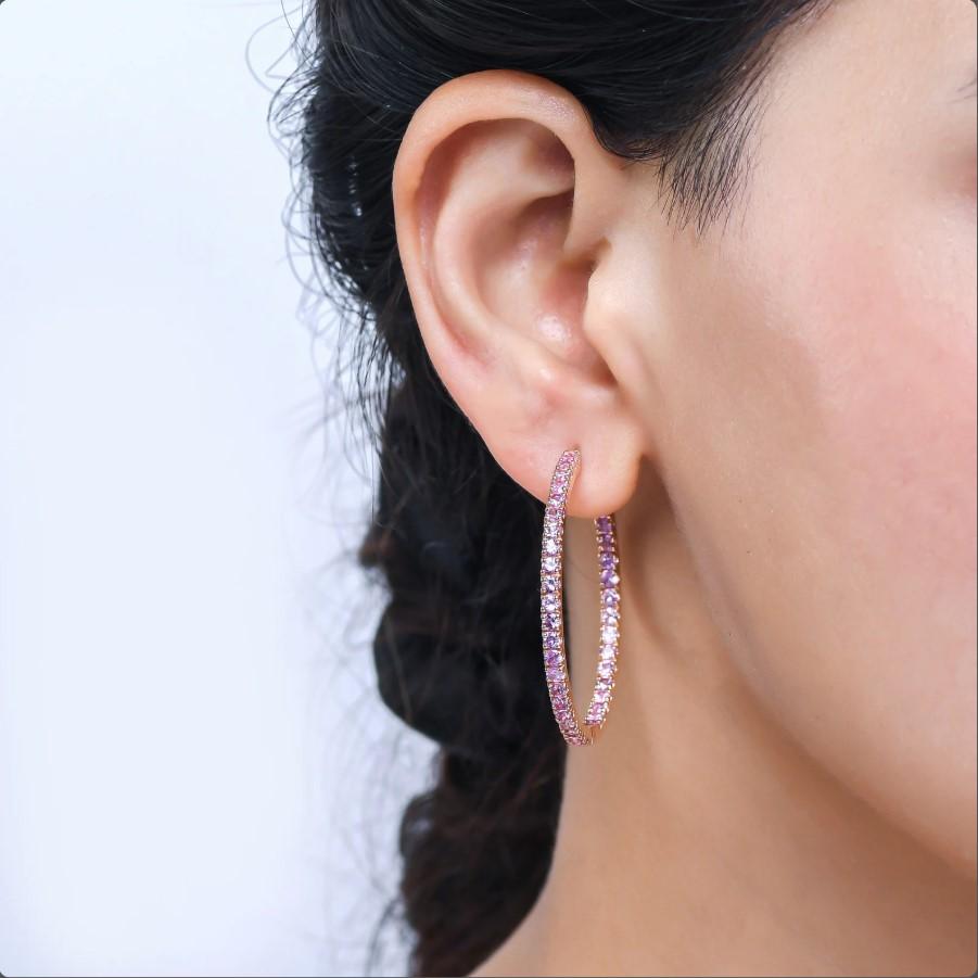 Taille Asscher Boucles d'oreilles saphir rose naturel en or 18 carats en vente