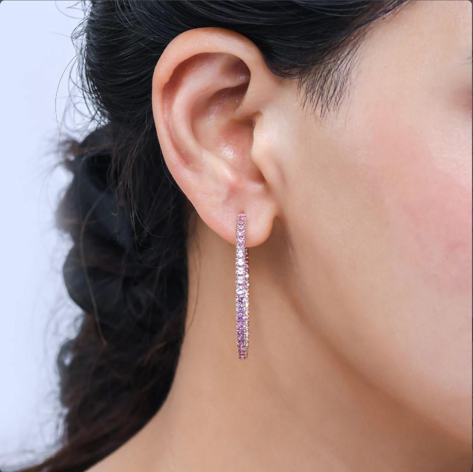 Boucles d'oreilles saphir rose naturel en or 18 carats Pour femmes en vente