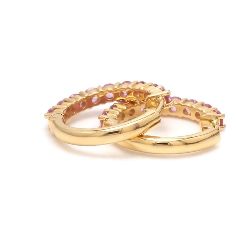 Pendientes de zafiro rosa natural en oro de 18 quilates en venta 3