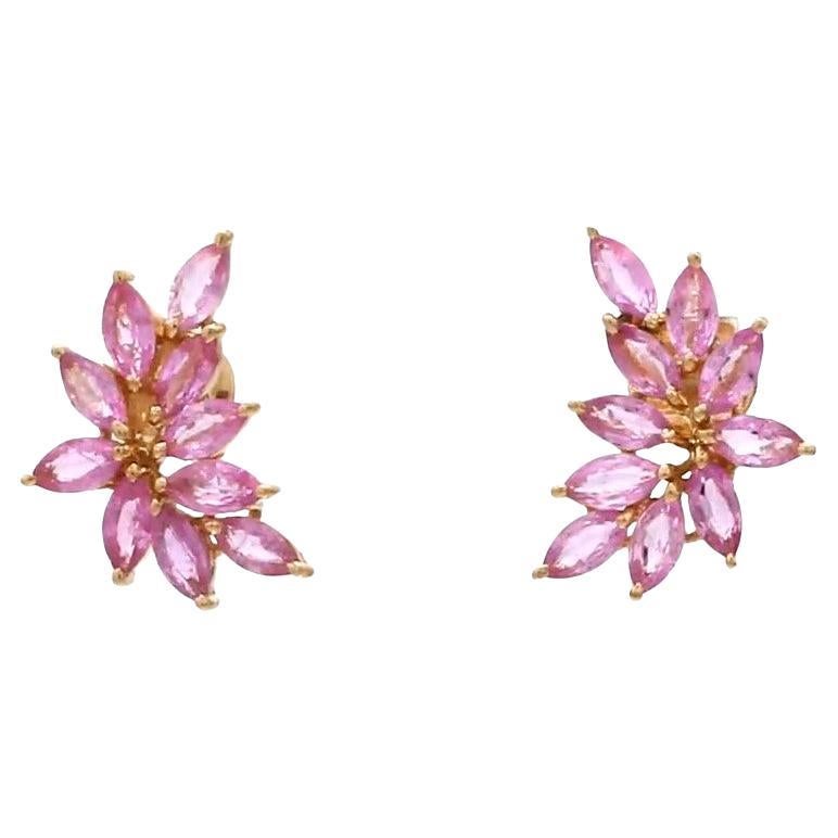 Boucles d'oreilles saphir rose naturel en or 18 carats en vente