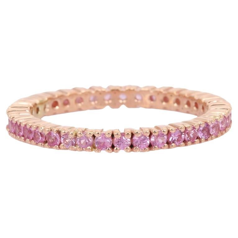 Natural Pink Sapphire Eternity Band Ring for Women in 14K Solid Yellow Gold