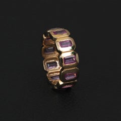 Natural Pink Sapphire Full Eternity Band 14k Yellow Gold Ring Jewelry US 7