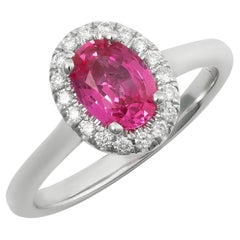 Natural Pink Sapphire Gemstone 1.06 carats in 14K White Gold Ring with Diamonds