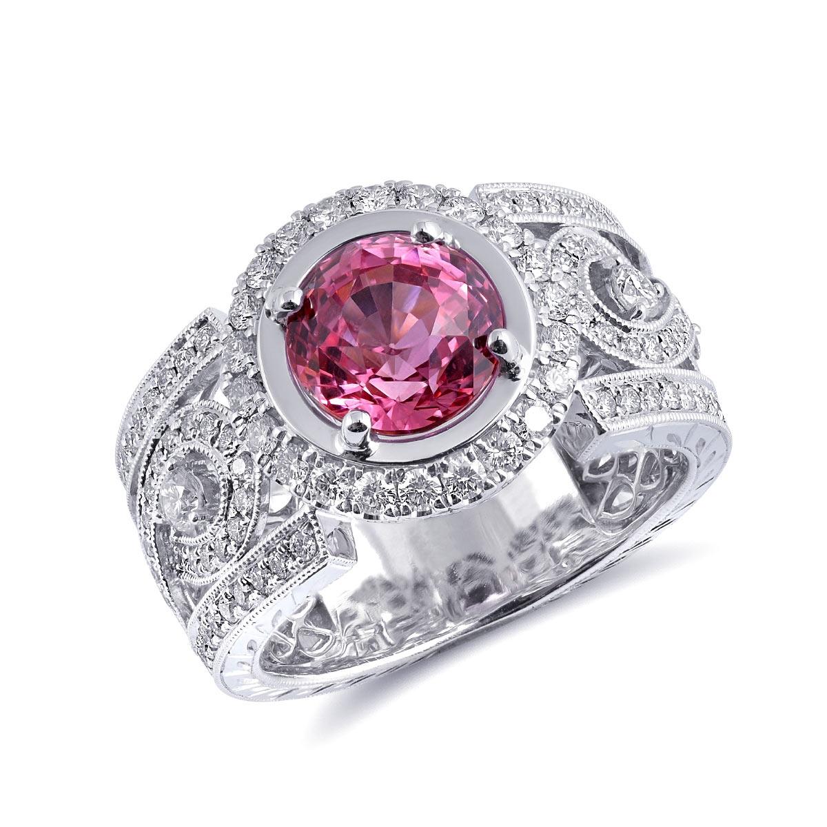 Mixed Cut Natural Pink Sapphire Gemstone 2.55 cts in 18KWG Ring with Diamonds / GIA Report For Sale