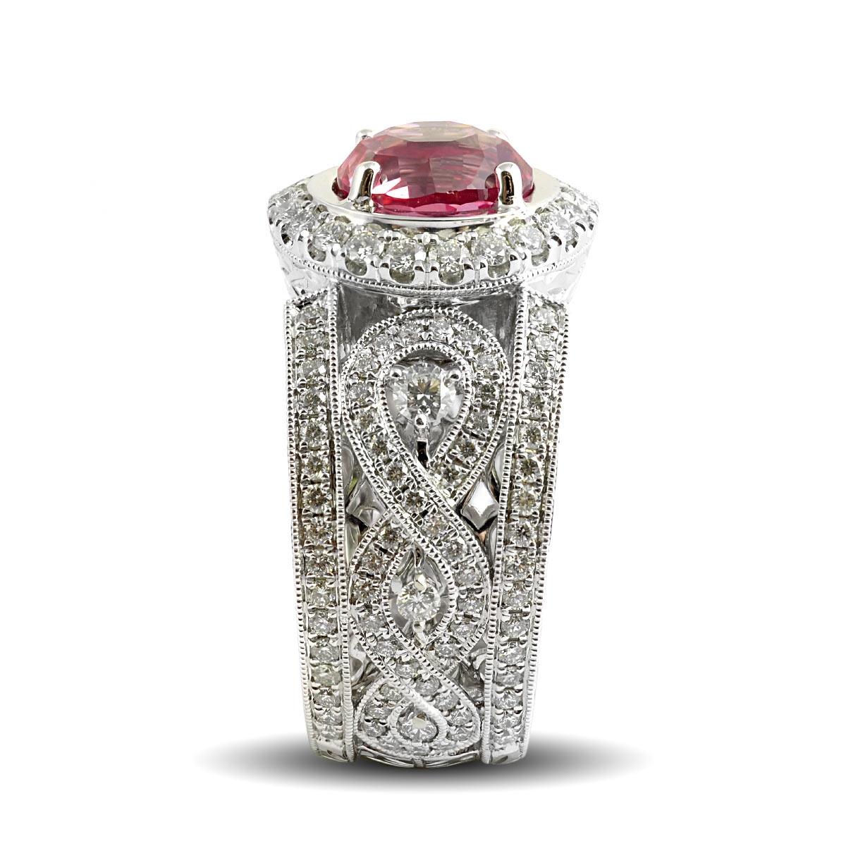 Women's Natural Pink Sapphire Gemstone 2.55 cts in 18KWG Ring with Diamonds / GIA Report For Sale