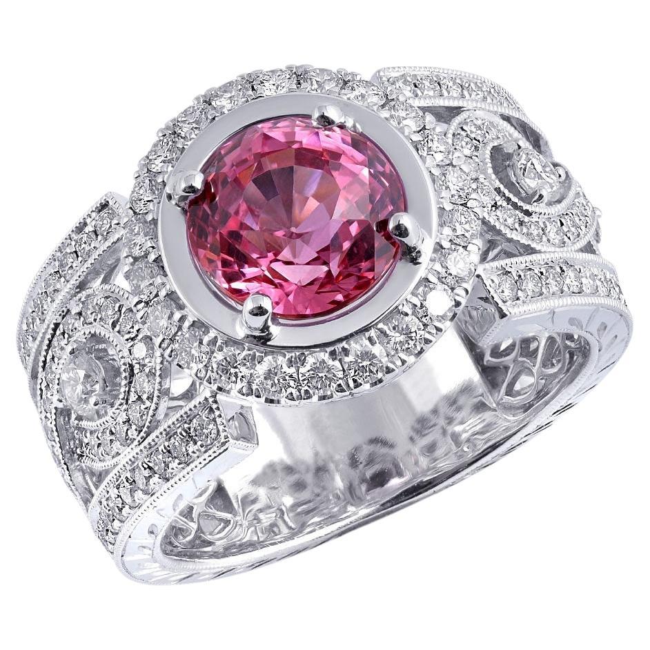 Natural Pink Sapphire Gemstone 2.55 cts in 18KWG Ring with Diamonds / GIA Report