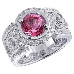 Natural Pink Sapphire Gemstone 2.55 cts in 18KWG Ring with Diamonds / GIA Report