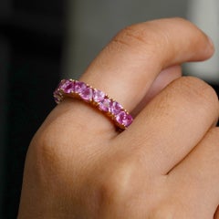 Natural Pink Sapphire Gemstone Band Ring Trillion Eternity Ring Gift Jewelry