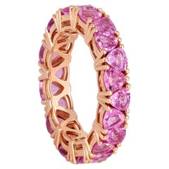 Natural Pink Sapphire Gemstone Band Ring Trillion Eternity Ring Gift Jewelry