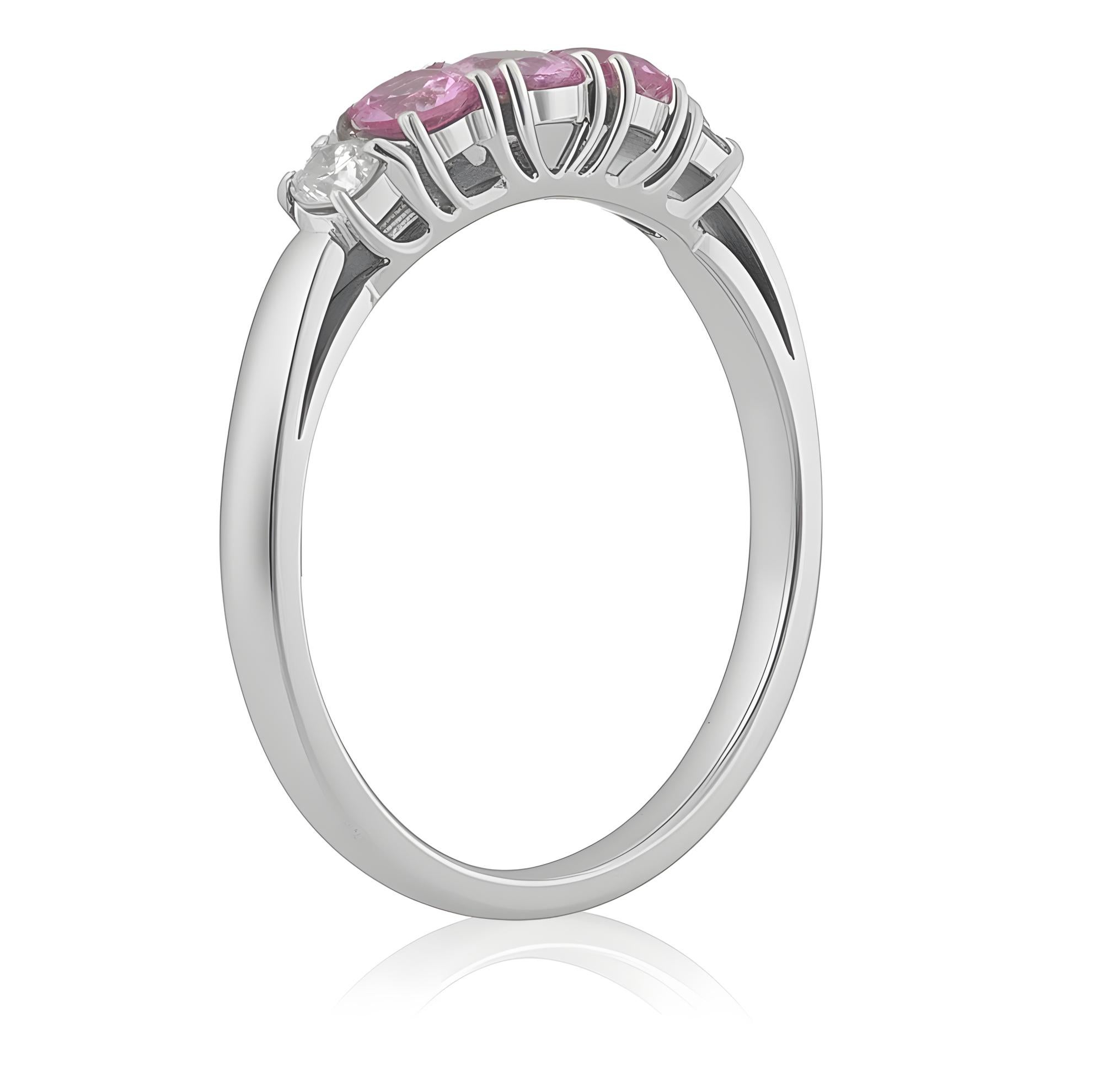 Mixed Cut Natural Pink Sapphire Gemstones 0.42 carats in 18K White Gold Ring with Diamonds For Sale