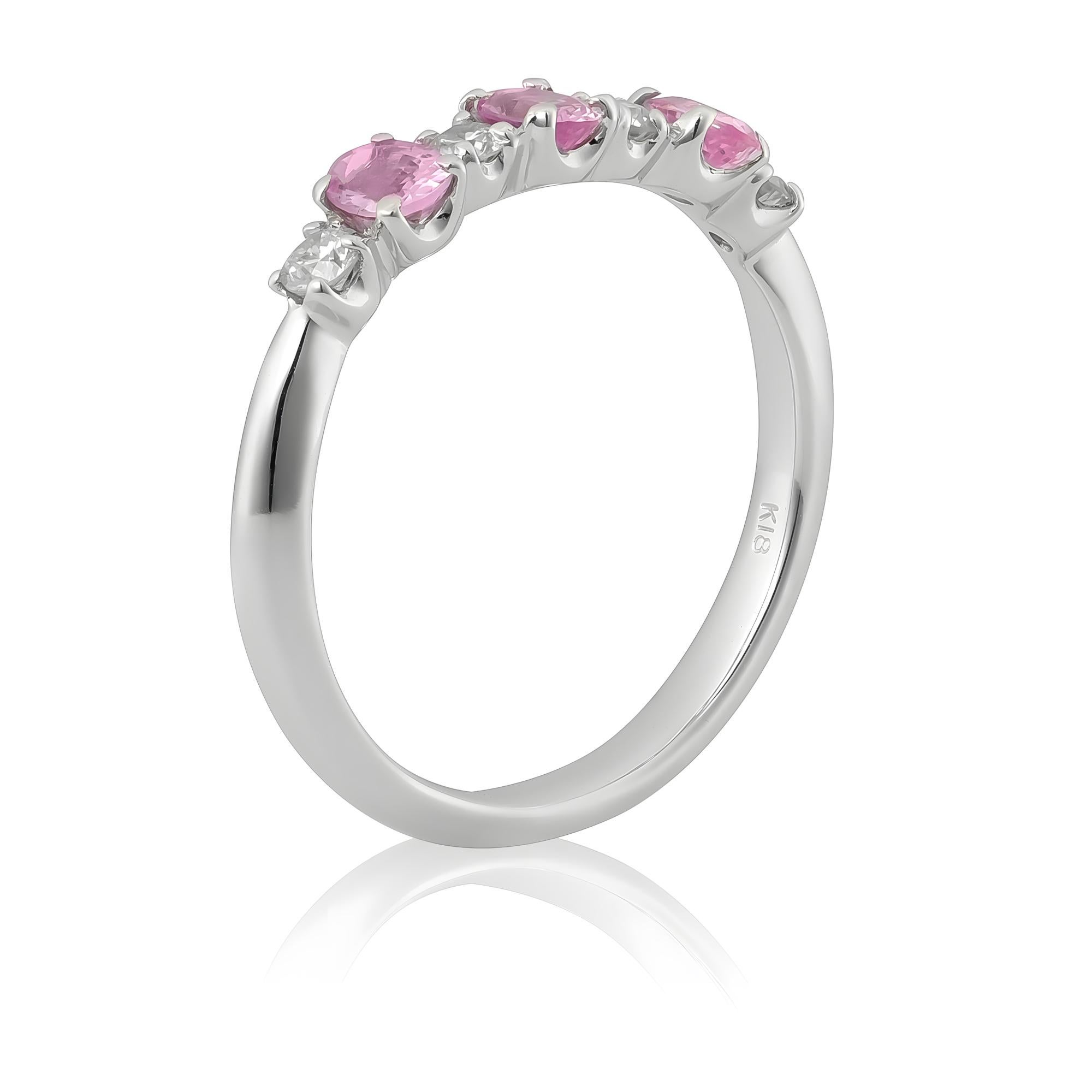 Mixed Cut Natural Pink Sapphire Gemstones 0.60 carats in 18K White Gold Ring with Diamonds For Sale