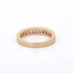 Natural Pink Sapphire Half Eternity Band Ring in 14K Yellow Gold Gift for Her
