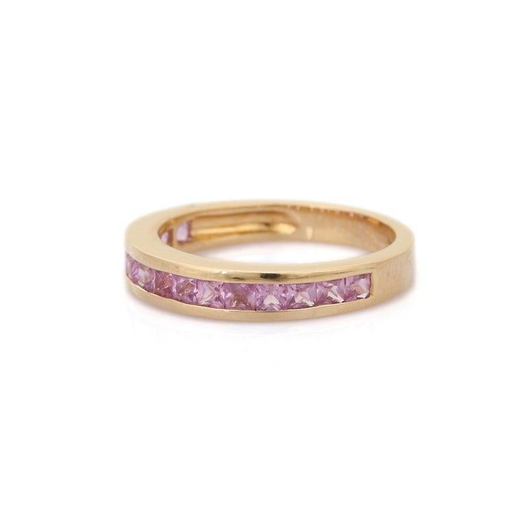 Im Angebot: Natürliche rosa Saphir halbe Ewigkeit Band Ring in 14K Gelbgold Geschenk für Sie () 7