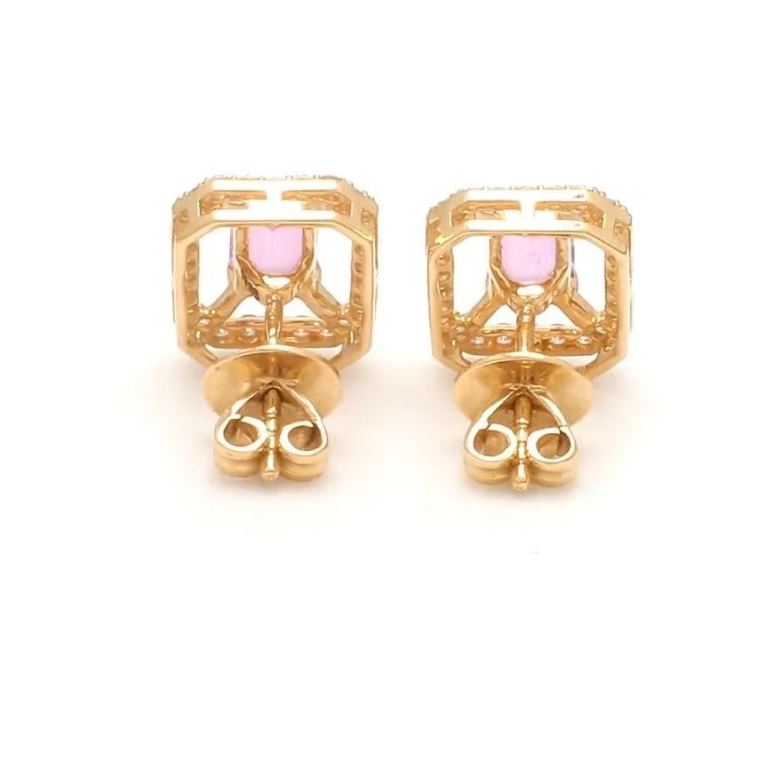 Taglio Asscher Orecchini con zaffiro rosa naturale e diamante a raggiera in 14 carati  oro in vendita