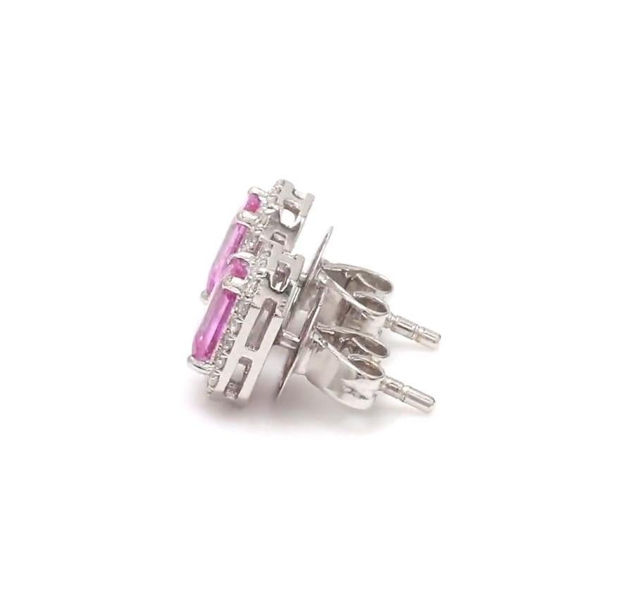 Stud en diamant avec halo de saphir rose naturel  Boucles d'oreilles en or 14k Neuf - En vente à jaipur, IN
