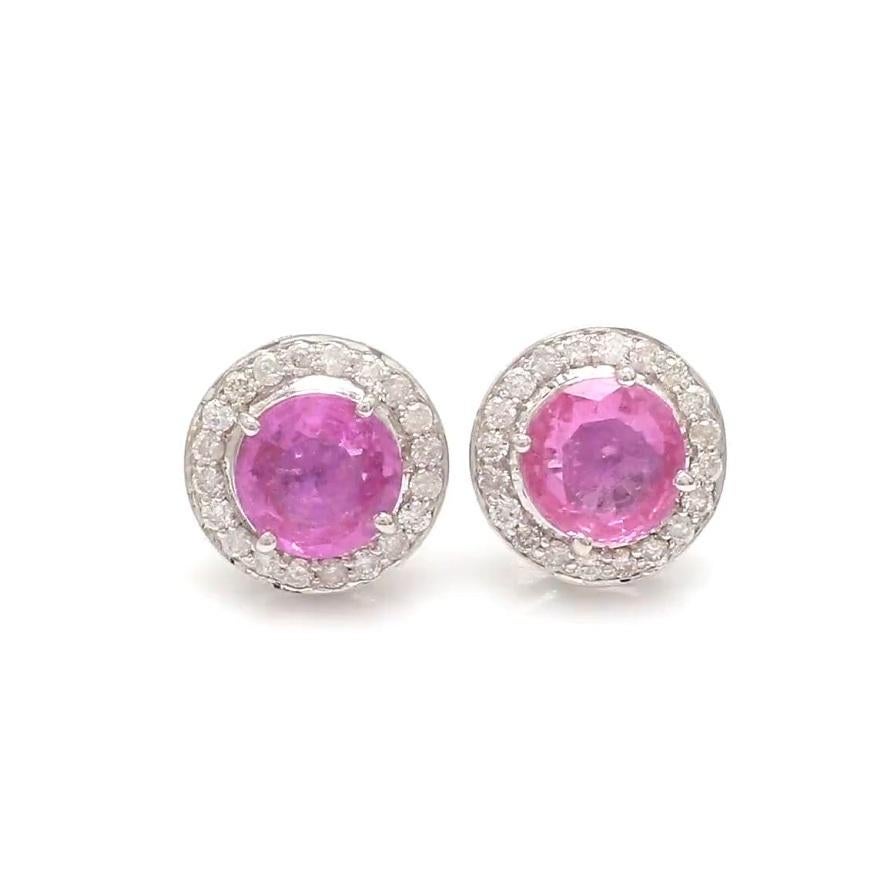 Taglio Asscher Orecchini a perno con zaffiro rosa naturale e diamante in oro 18 carati in vendita