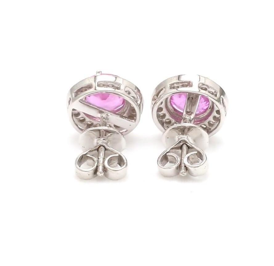 Donna Orecchini a perno con zaffiro rosa naturale e diamante in oro 18 carati in vendita