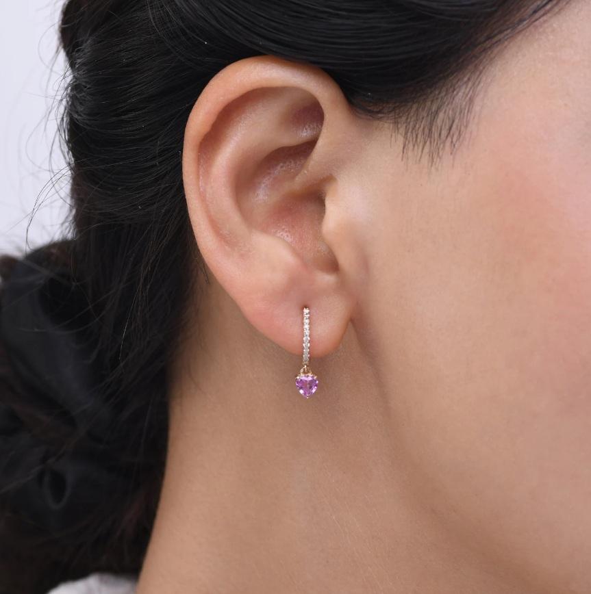 Taglio Asscher Orecchini con zaffiro rosa naturale e diamante in oro 18 carati in vendita