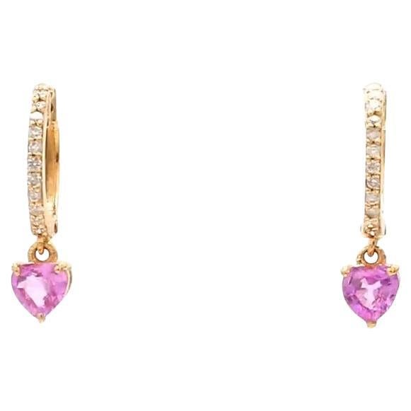 Natural pink sapphire heart diamond earrings in 18k gold