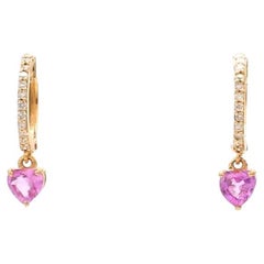 Natürliche rosa Saphir-Herz-Diamant-Ohrringe aus 18 Karat Gold