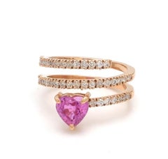 Heart-Shaped Pink Sapphire and Diamond Ring in 18K Yellow Gold, New