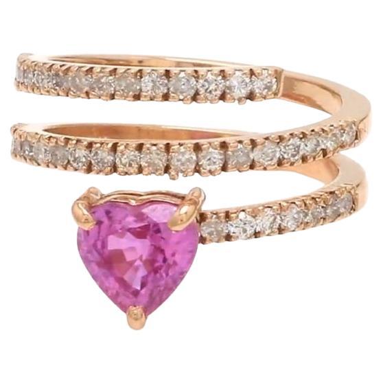 Natural pink sapphire heart diamond ring 18K gold
