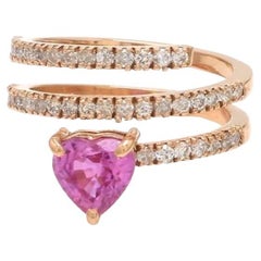 Natural pink sapphire heart diamond ring 18K gold