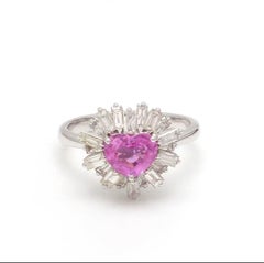 Natural 1.24cts pink sapphire heart 1.10cts  diamond ring gold