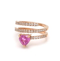 Natural 1.38 cts pink sapphire heart & 0.59 cts diamond ring in 18k gold