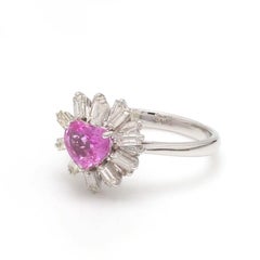 Natural 1.24cts Pink Sapphire Heart-shaped & 1.10cts Diamond Ring in 18k Gold