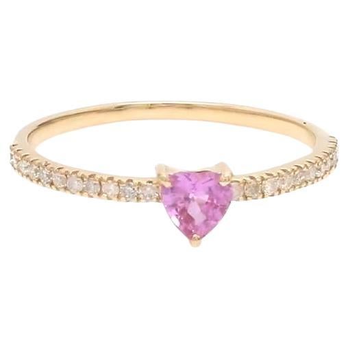 Natural pink Sapphire heart diamond ring in 18k gold