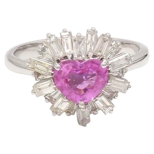 Natural pink sapphire heart diamond ring in 18k gold