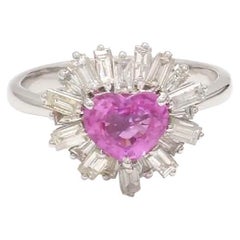 Natural pink sapphire heart diamond ring in 18k gold