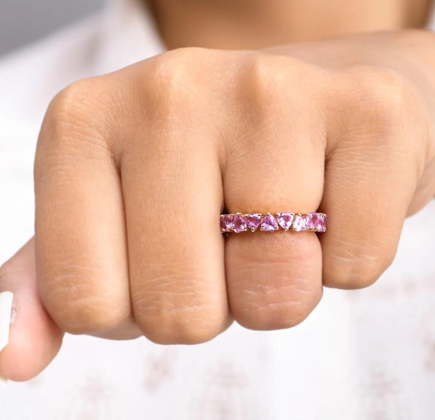 Anello a cuore con zaffiro rosa Nature in oro 14k In condizioni Nuovo in vendita a jaipur, IN